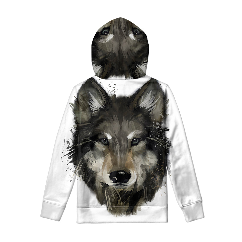 Watercolor Painting Wolf Print Pullover Hoodie