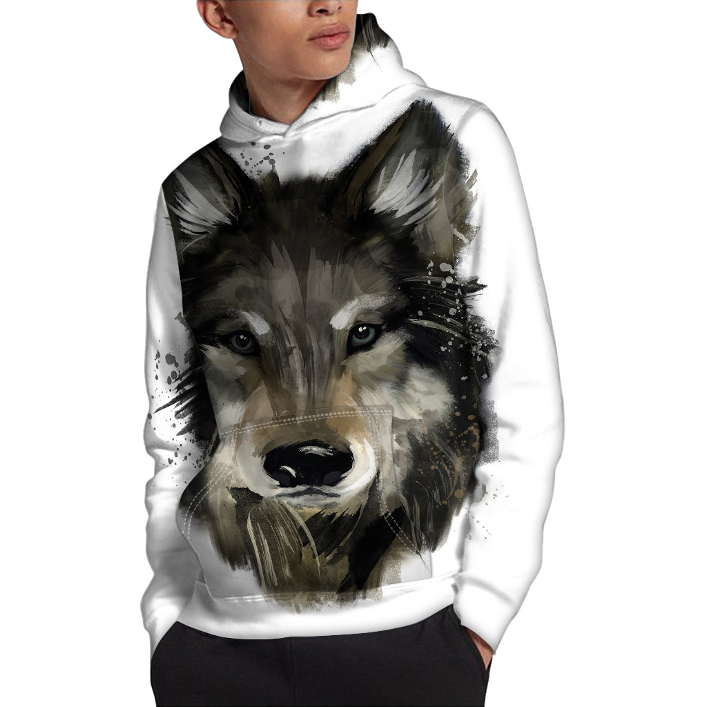 Watercolor Painting Wolf Print Pullover Hoodie