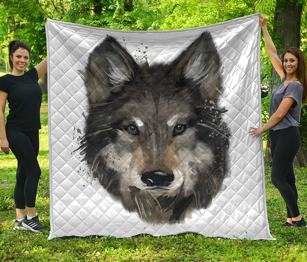 Watercolor Painting Wolf Print Quilt