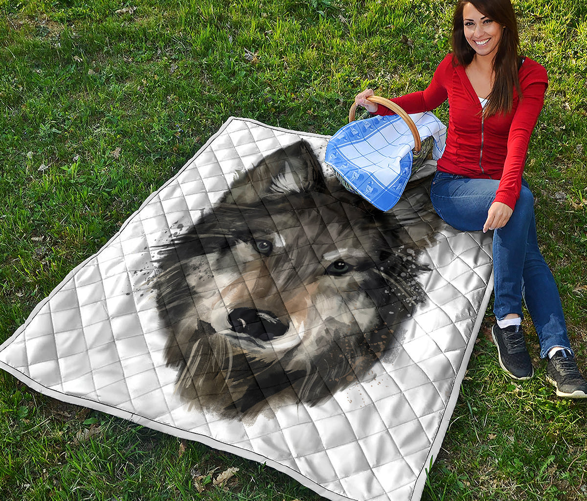 Watercolor Painting Wolf Print Quilt