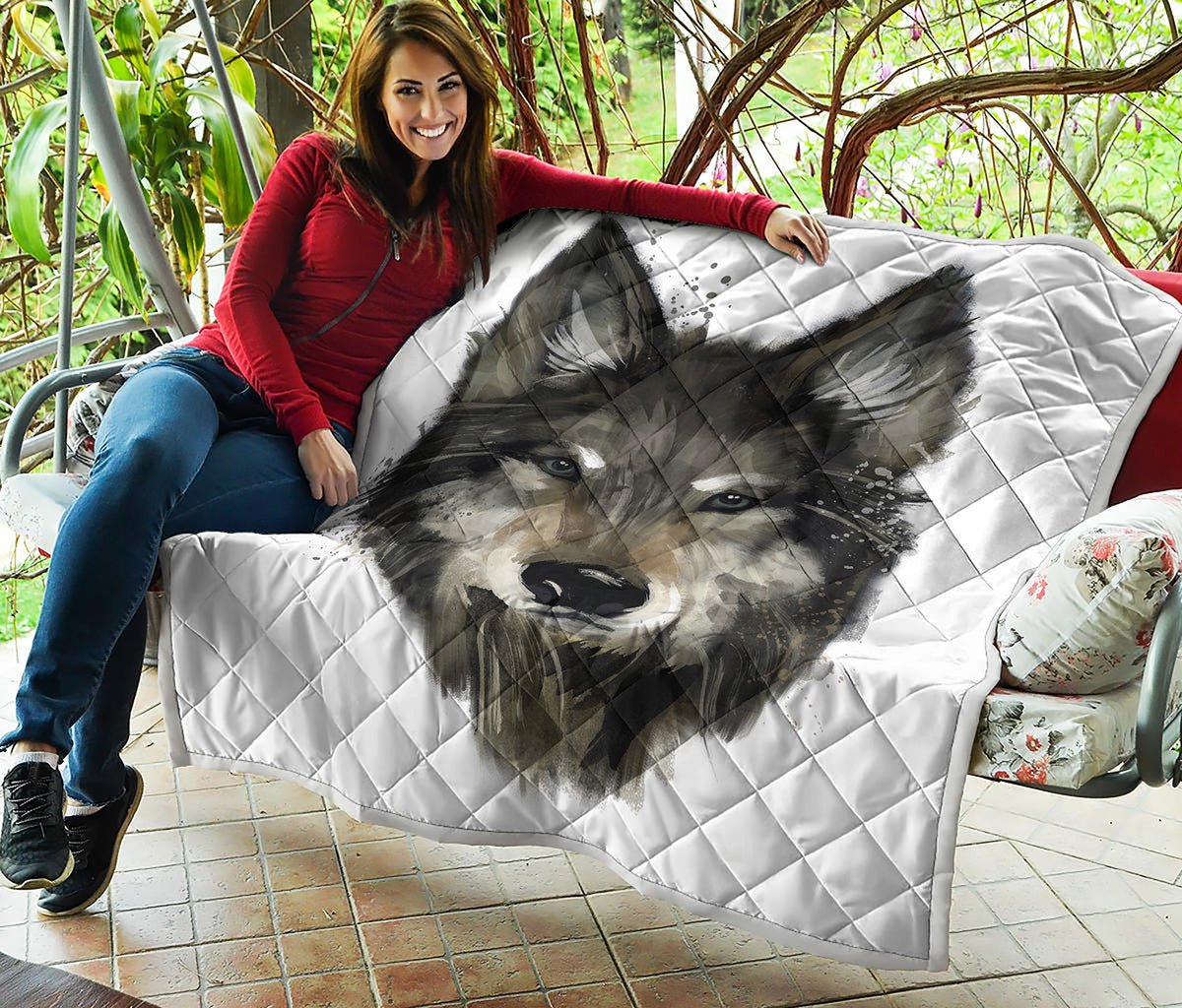 Watercolor Painting Wolf Print Quilt