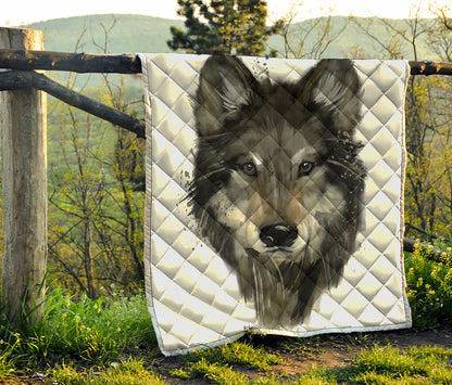 Watercolor Painting Wolf Print Quilt