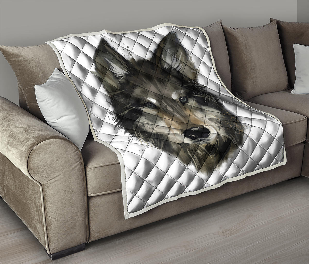 Watercolor Painting Wolf Print Quilt
