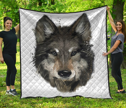 Watercolor Painting Wolf Print Quilt