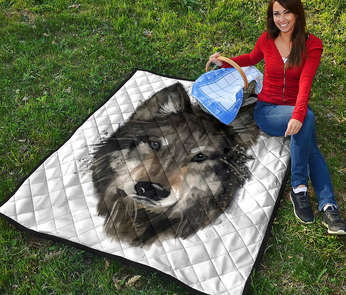 Watercolor Painting Wolf Print Quilt