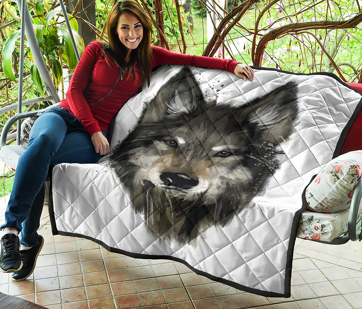 Watercolor Painting Wolf Print Quilt