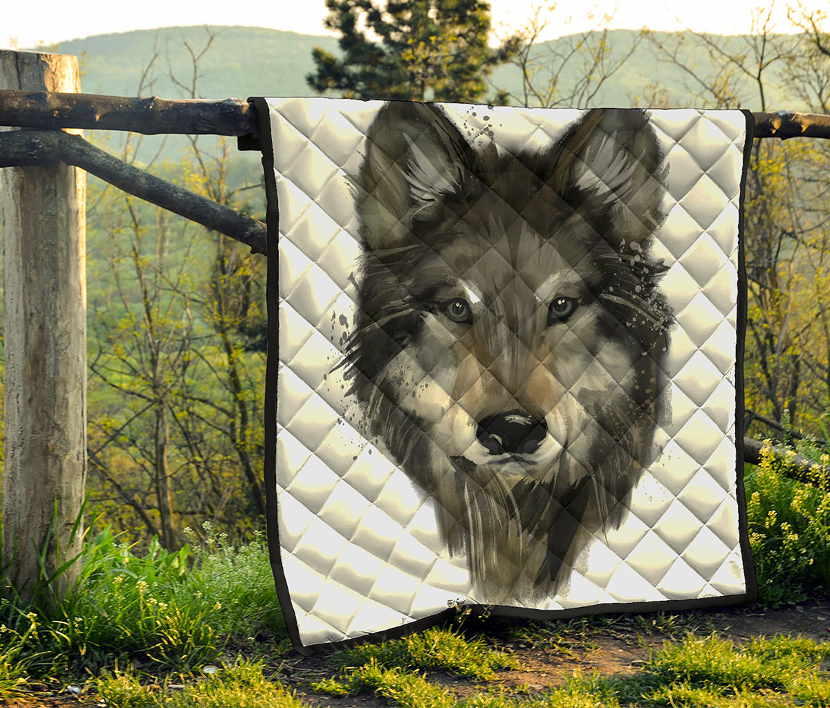 Watercolor Painting Wolf Print Quilt