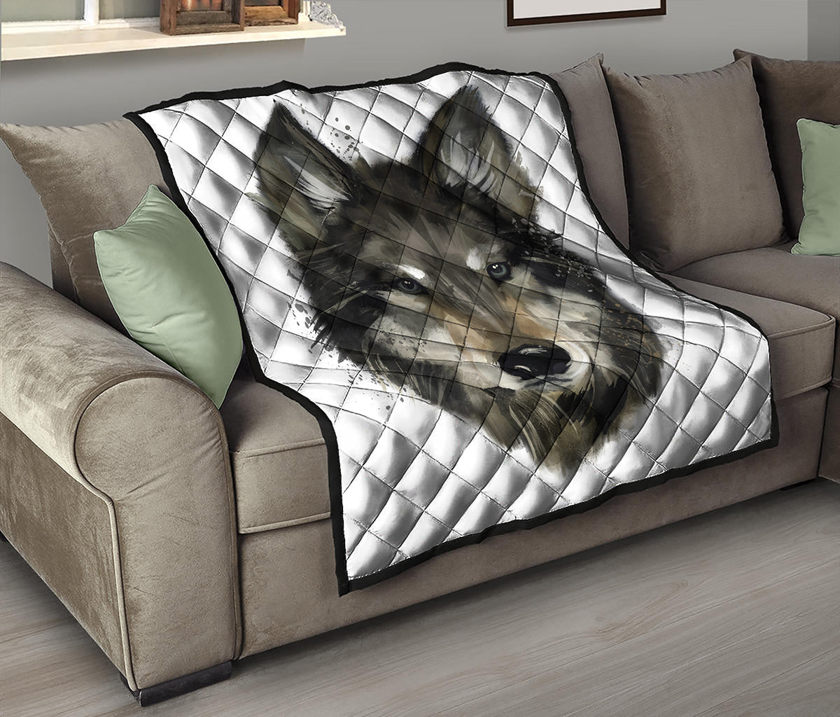 Watercolor Painting Wolf Print Quilt