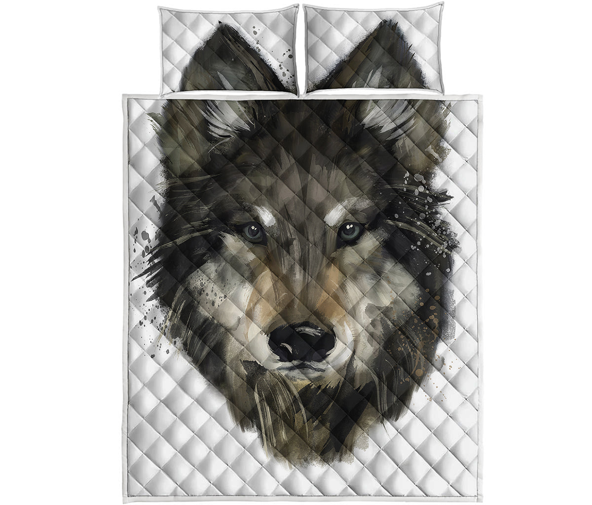 Watercolor Painting Wolf Print Quilt Bed Set