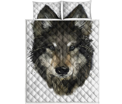Watercolor Painting Wolf Print Quilt Bed Set
