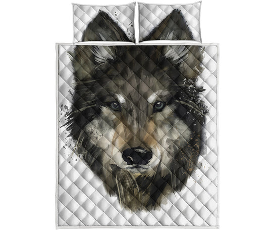 Watercolor Painting Wolf Print Quilt Bed Set