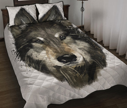 Watercolor Painting Wolf Print Quilt Bed Set
