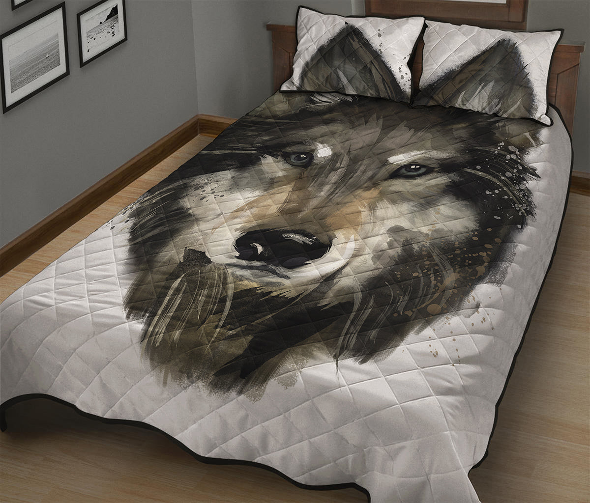 Watercolor Painting Wolf Print Quilt Bed Set