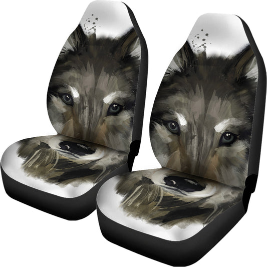 Watercolor Painting Wolf Print Universal Fit Car Seat Covers