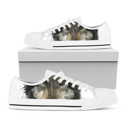 Watercolor Painting Wolf Print White Low Top Shoes