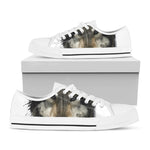 Watercolor Painting Wolf Print White Low Top Shoes