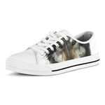 Watercolor Painting Wolf Print White Low Top Shoes