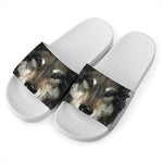 Watercolor Painting Wolf Print White Slide Sandals