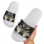 Watercolor Painting Wolf Print White Slide Sandals