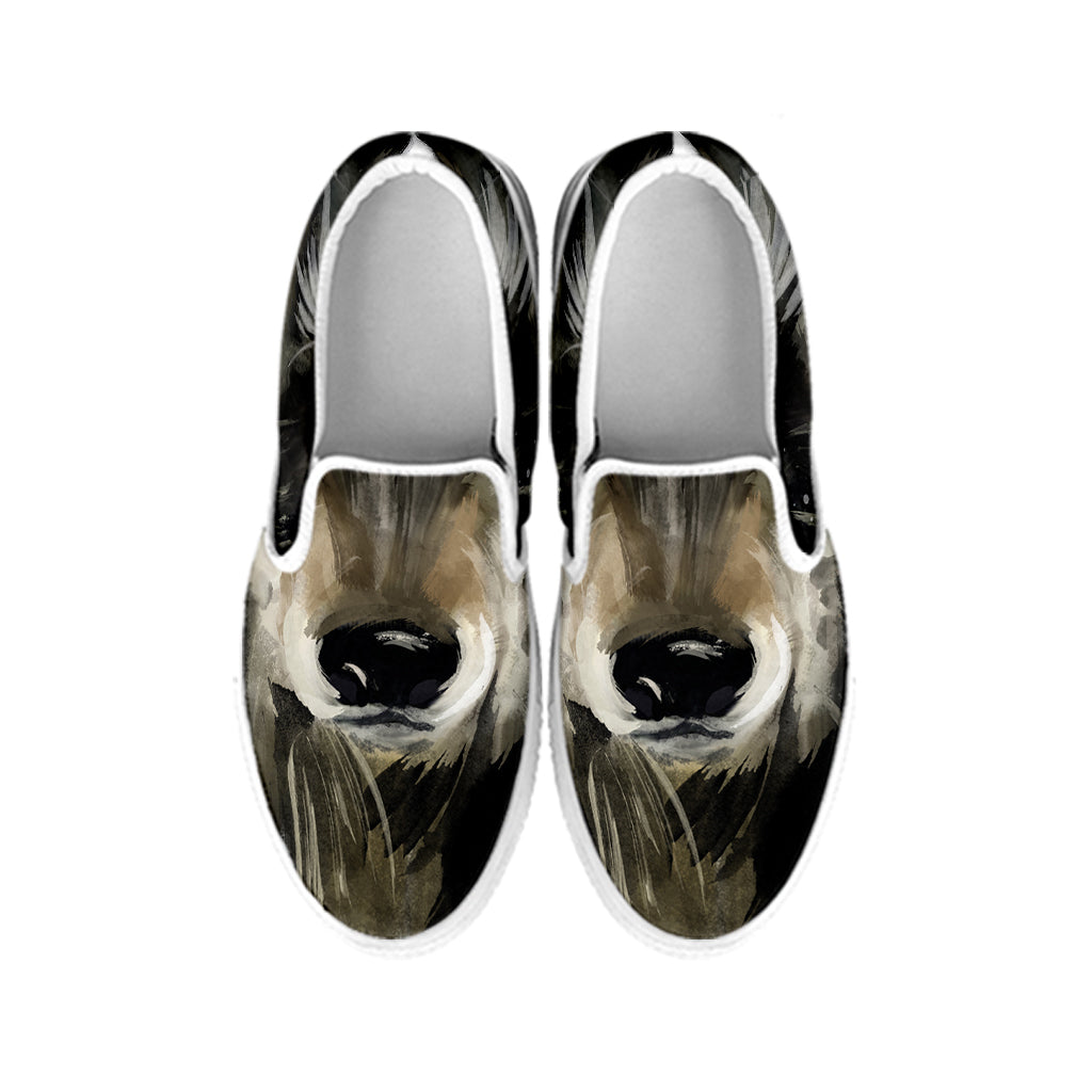 Watercolor Painting Wolf Print White Slip On Shoes