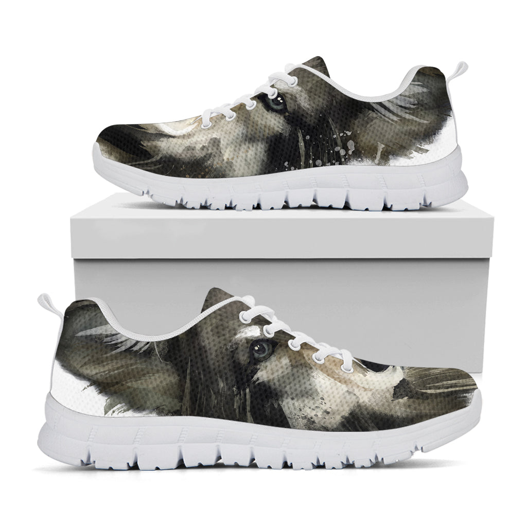 Watercolor Painting Wolf Print White Sneakers