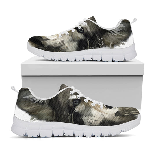 Watercolor Painting Wolf Print White Sneakers