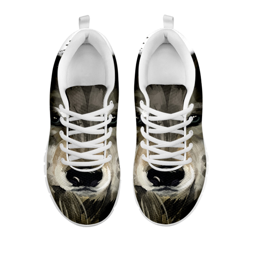 Watercolor Painting Wolf Print White Sneakers