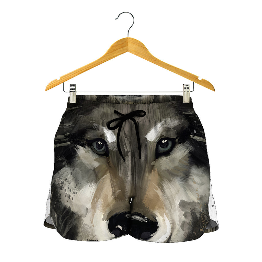 Watercolor Painting Wolf Print Women's Shorts
