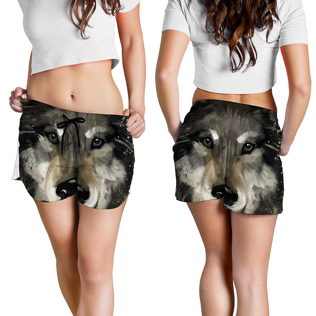 Watercolor Painting Wolf Print Women's Shorts