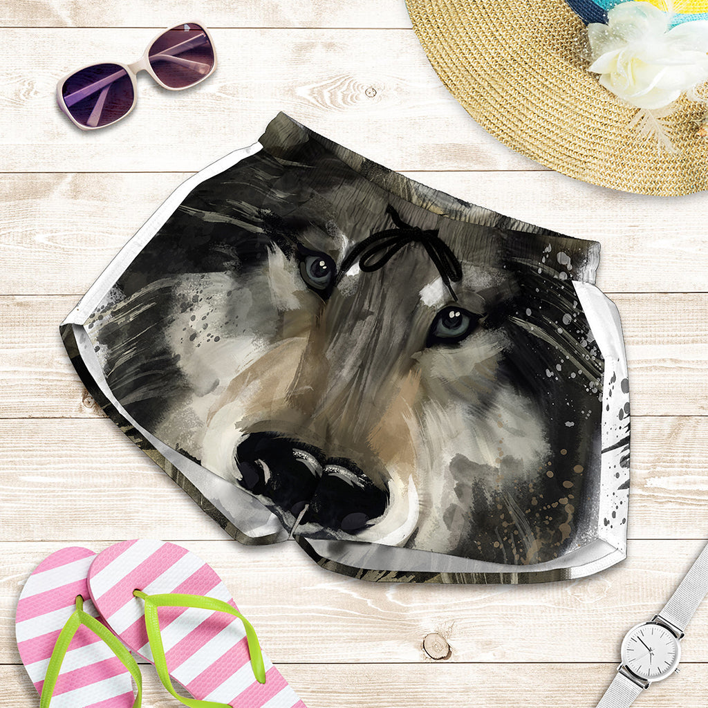 Watercolor Painting Wolf Print Women's Shorts