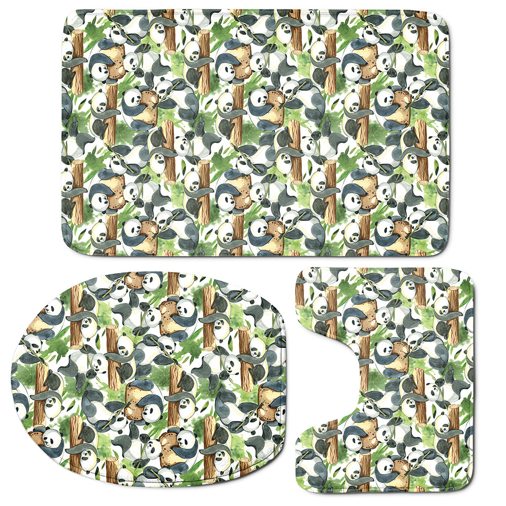Watercolor Panda Bear Pattern Print 3 Piece Bath Mat Set