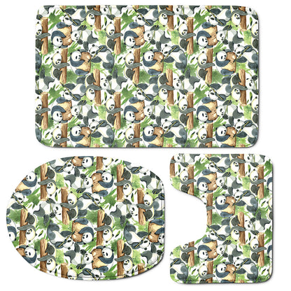 Watercolor Panda Bear Pattern Print 3 Piece Bath Mat Set