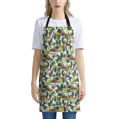 Watercolor Panda Bear Pattern Print Apron