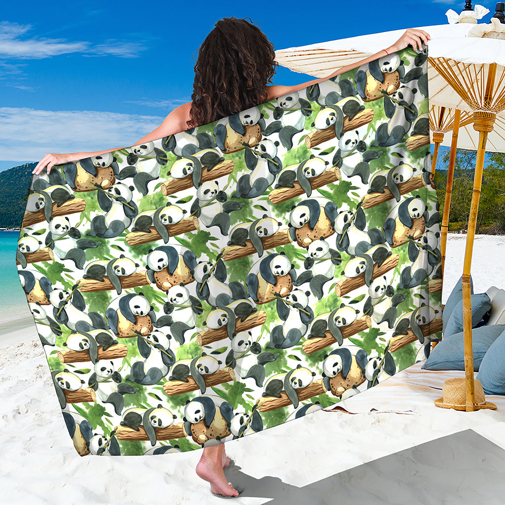 Watercolor Panda Bear Pattern Print Beach Sarong Wrap