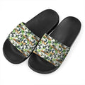 Watercolor Panda Bear Pattern Print Black Slide Sandals