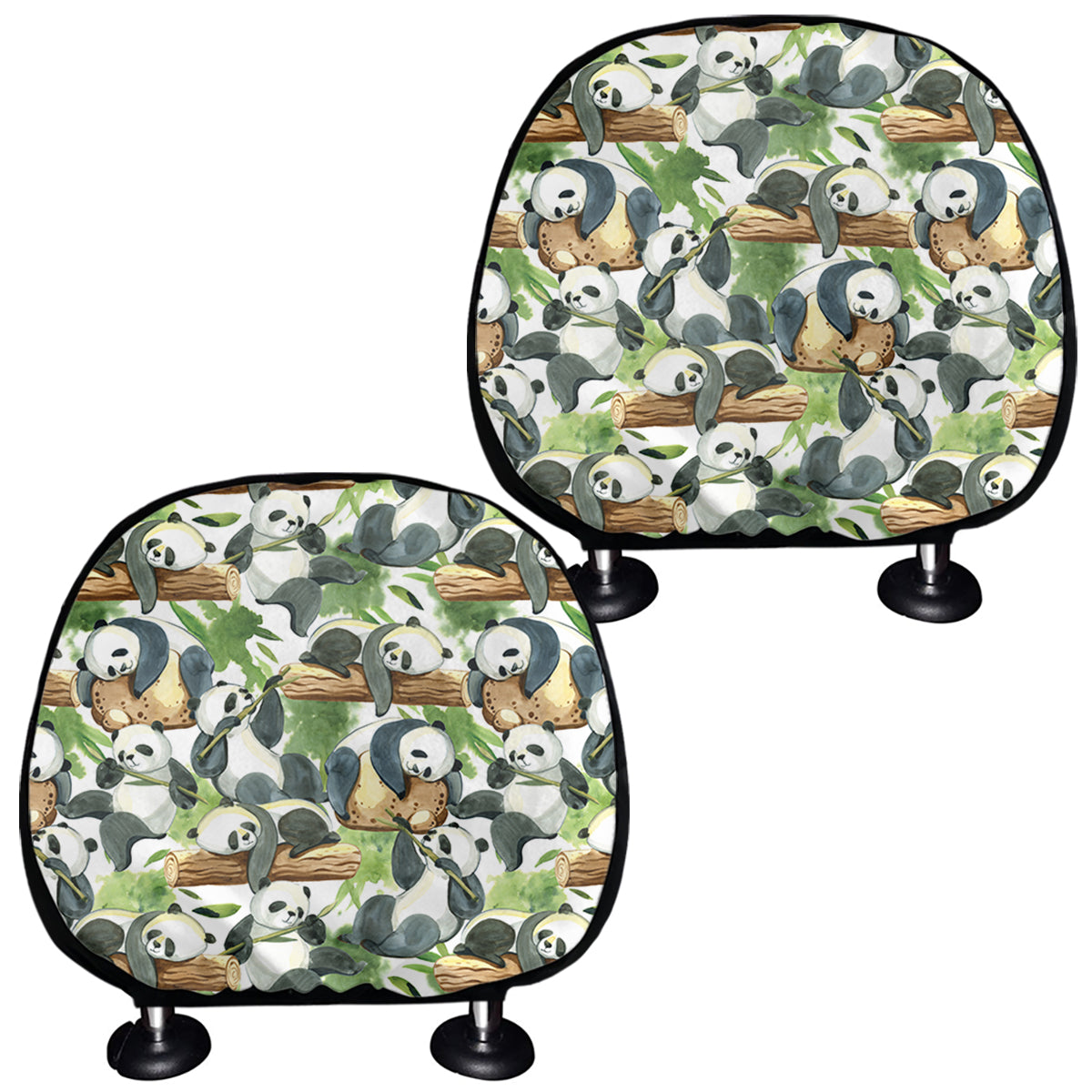 Watercolor Panda Bear Pattern Print Car Headrest Covers