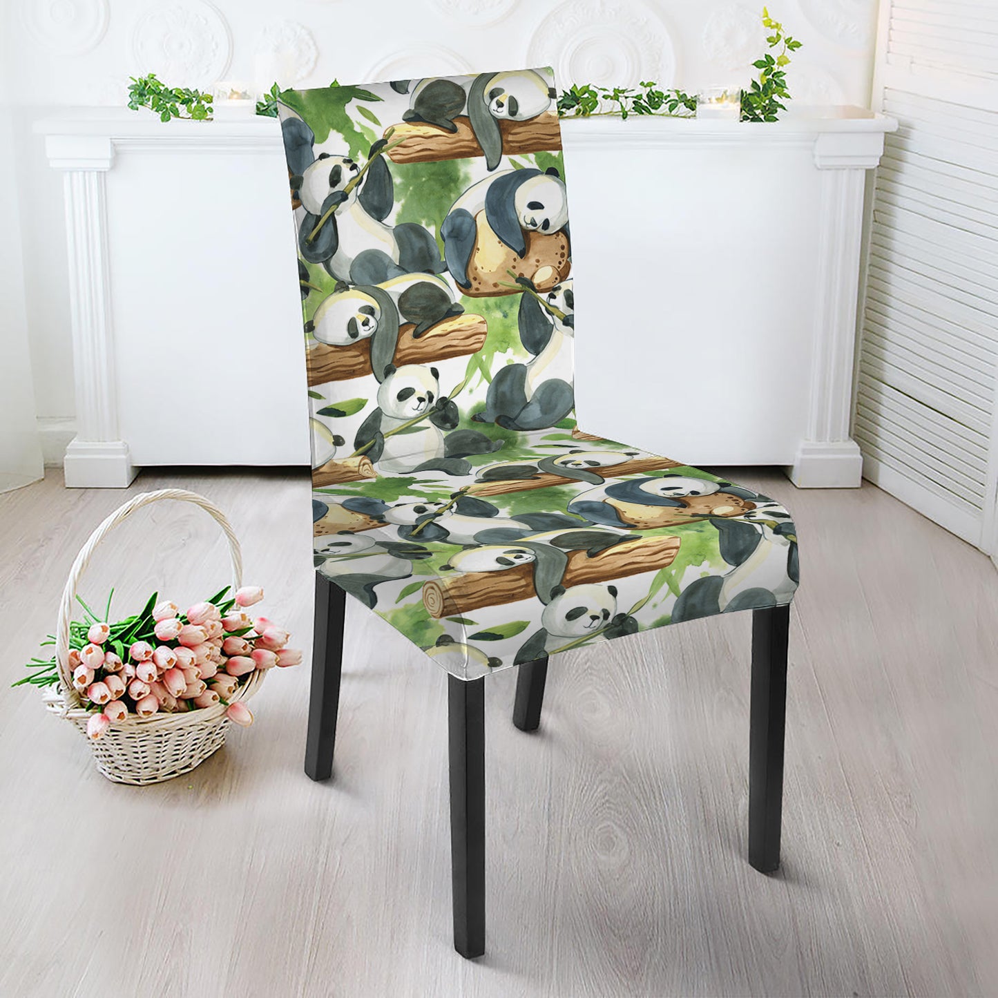 Watercolor Panda Bear Pattern Print Dining Chair Slipcover