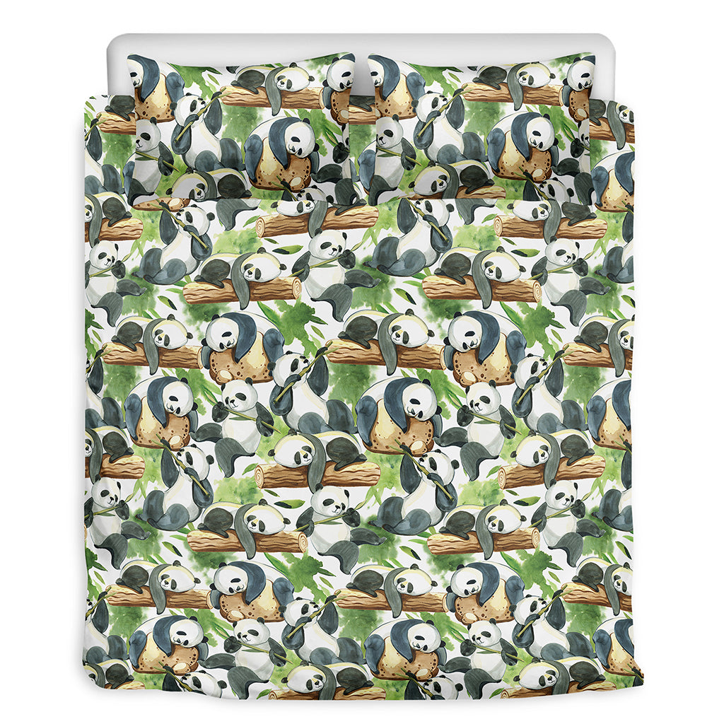 Watercolor Panda Bear Pattern Print Duvet Cover Bedding Set