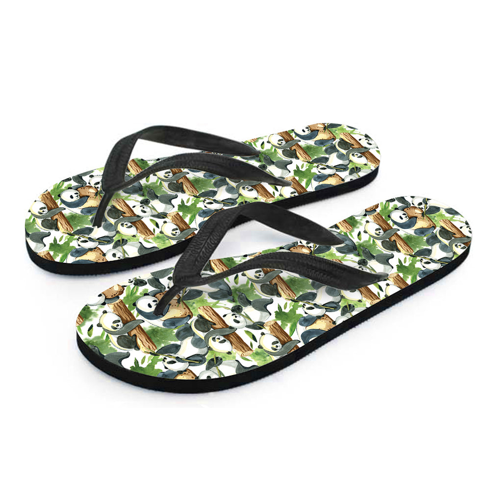 Watercolor Panda Bear Pattern Print Flip Flops