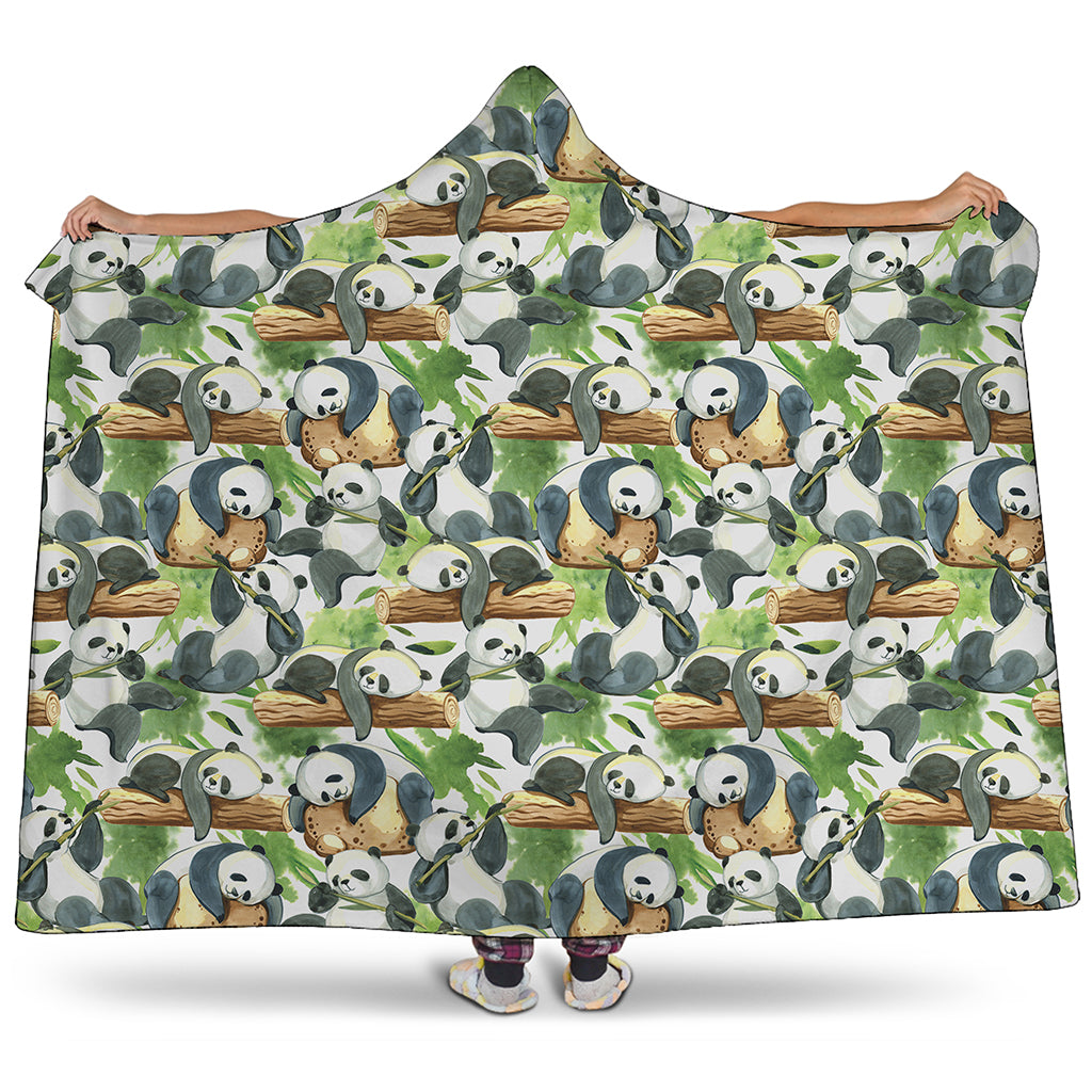 Watercolor Panda Bear Pattern Print Hooded Blanket