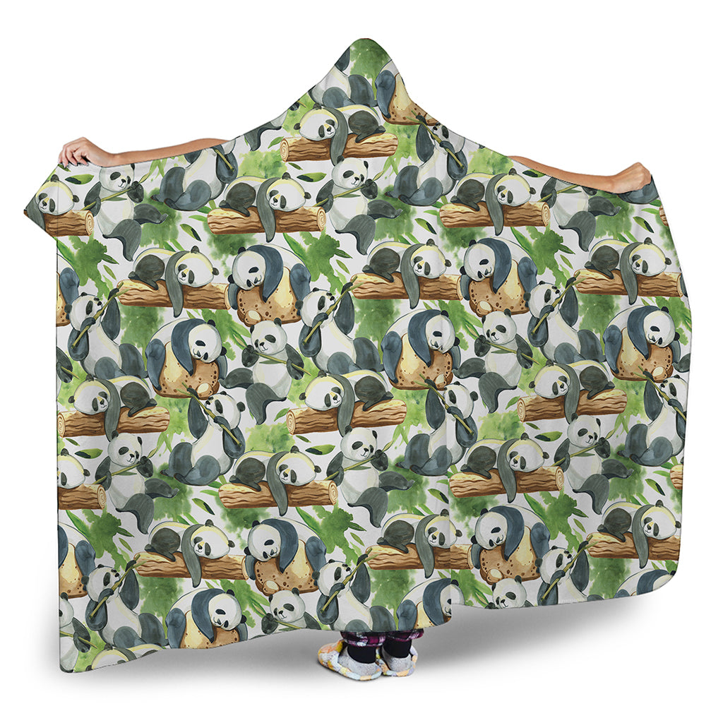 Watercolor Panda Bear Pattern Print Hooded Blanket