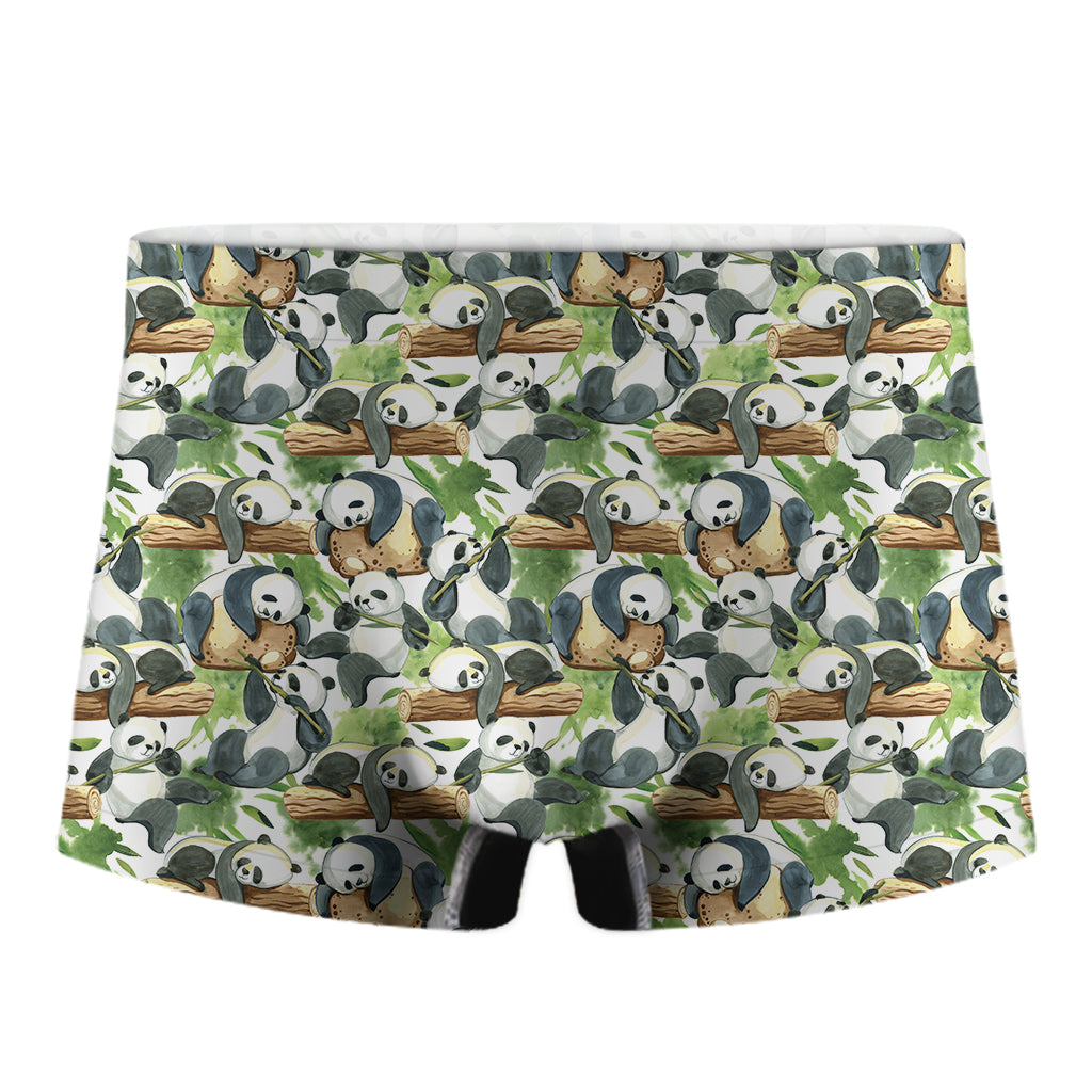 Watercolor Panda Bear Pattern Print Men's Boxer Briefs