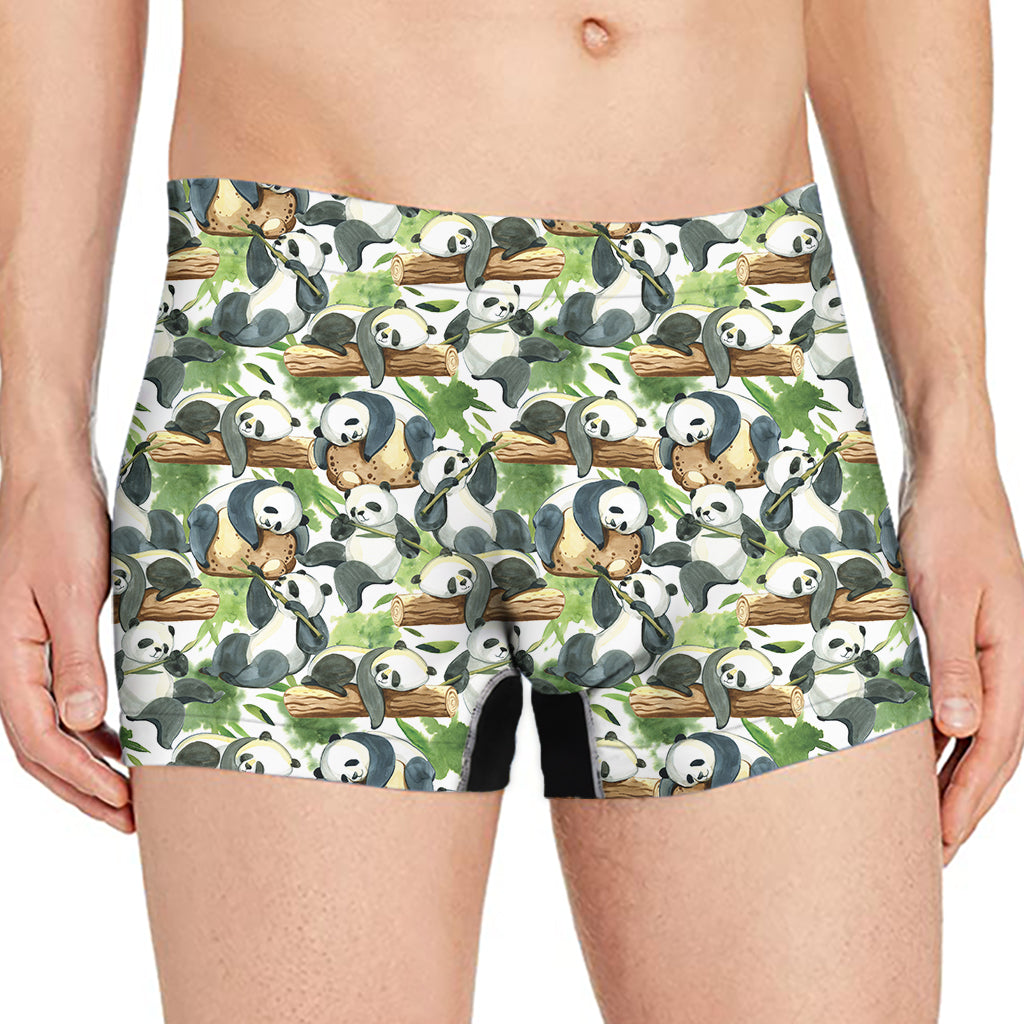 Watercolor Panda Bear Pattern Print Men's Boxer Briefs