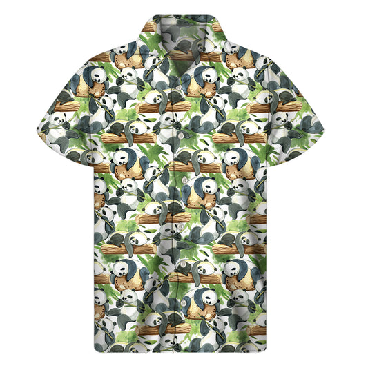 Watercolor Panda Bear Pattern Print Men's Short Sleeve Shirt