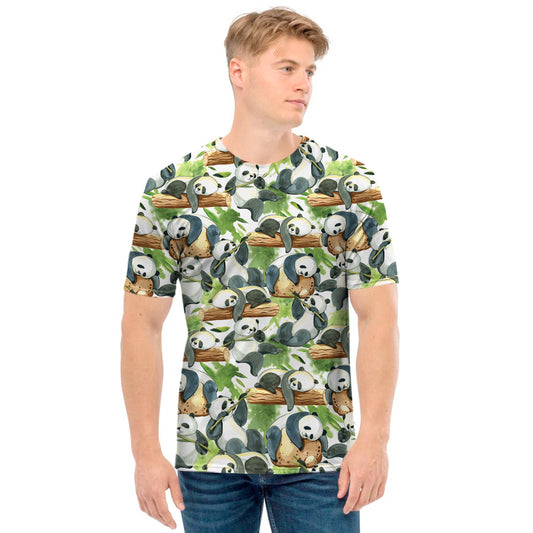 Watercolor Panda Bear Pattern Print Men's T-Shirt