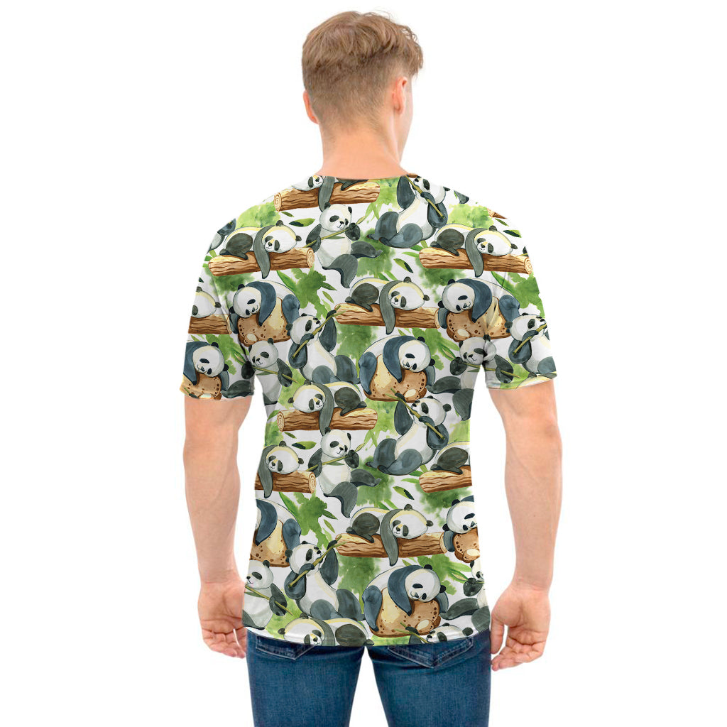 Watercolor Panda Bear Pattern Print Men's T-Shirt