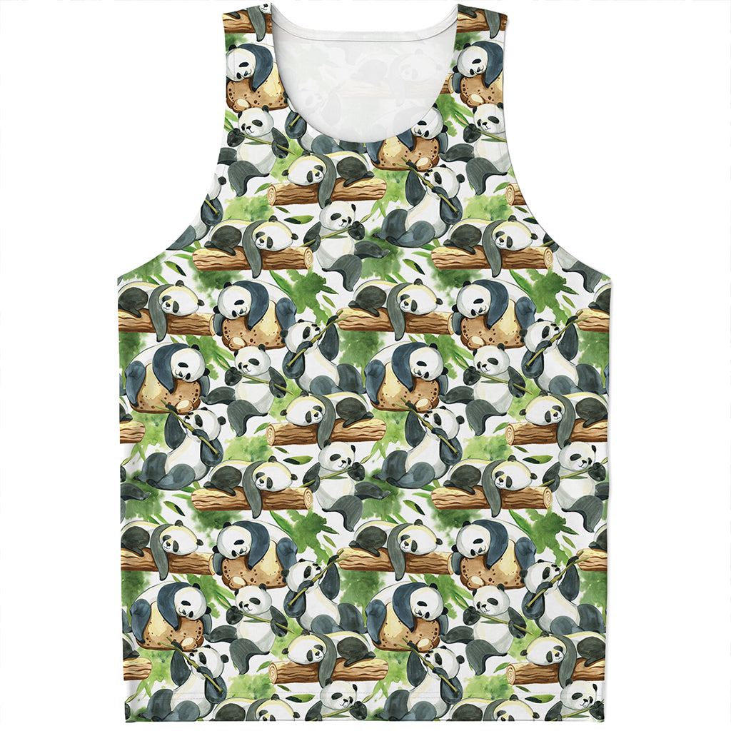 Watercolor Panda Bear Pattern Print Men's Tank Top
