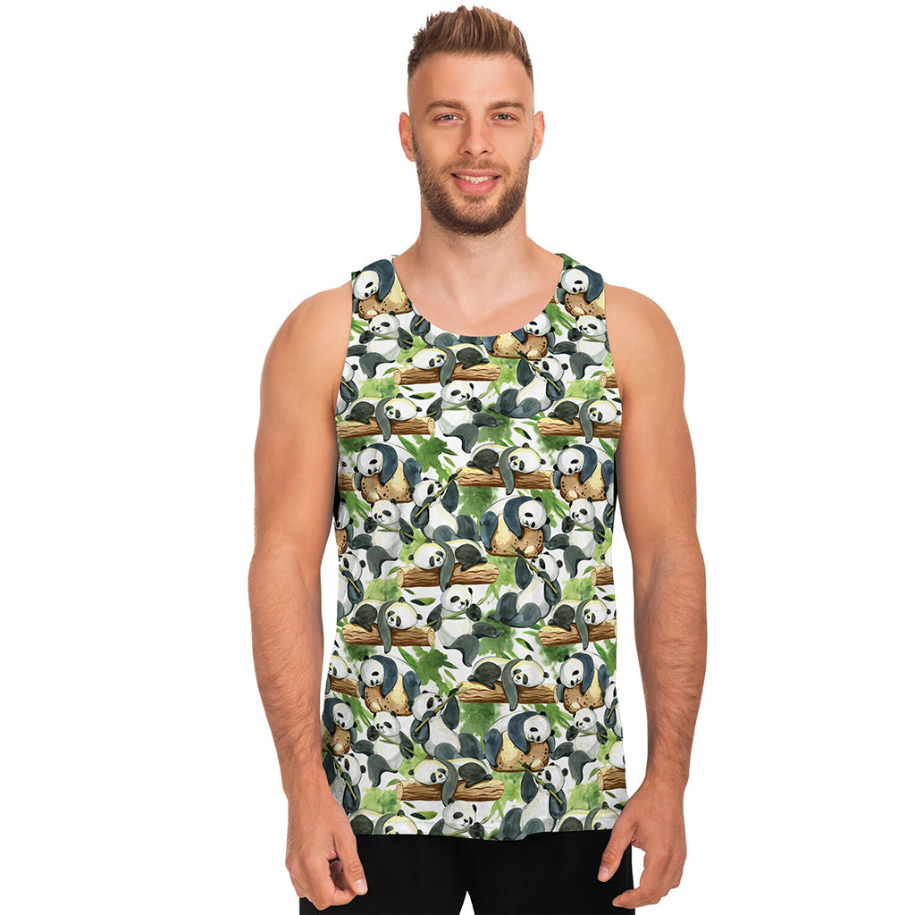 Watercolor Panda Bear Pattern Print Men's Tank Top