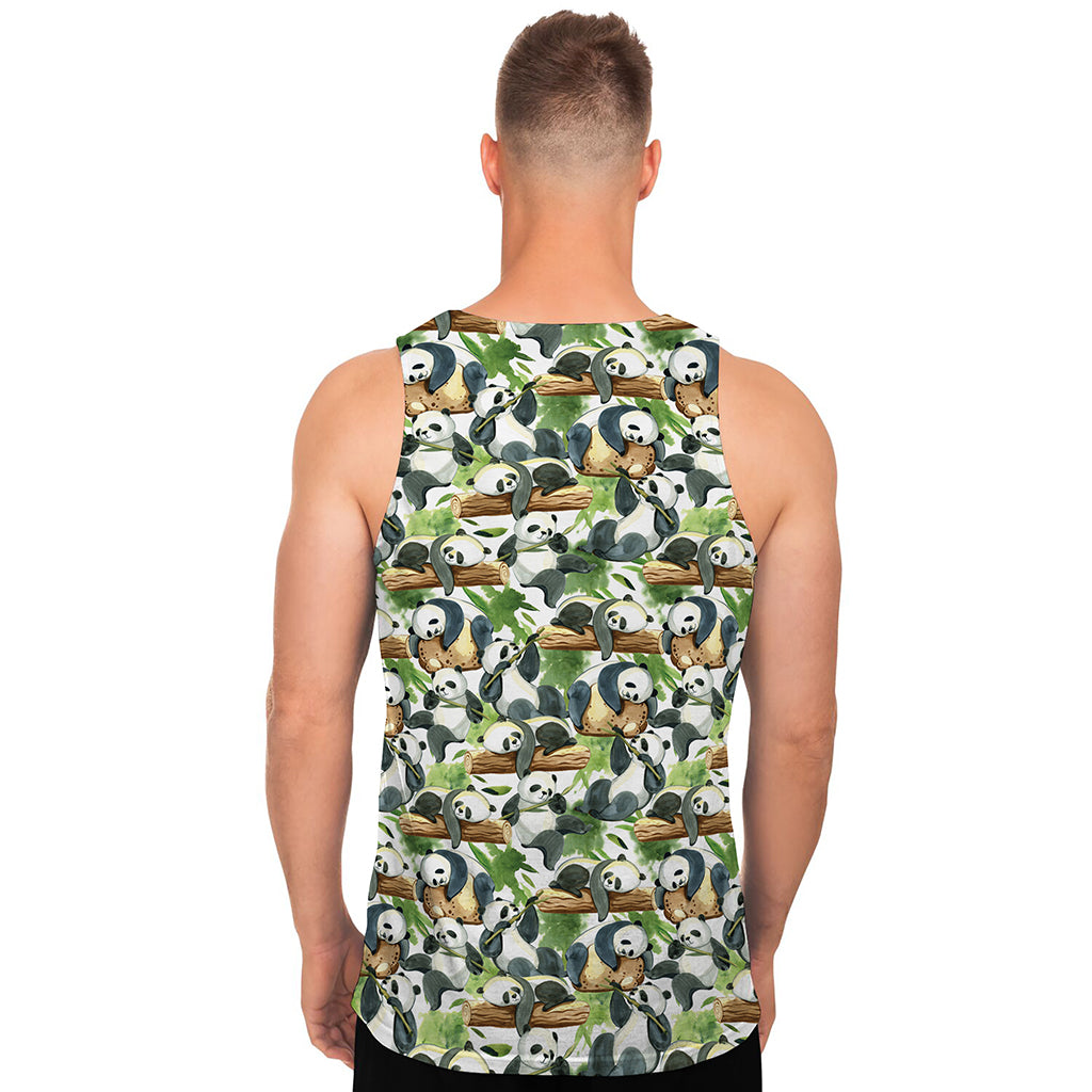 Watercolor Panda Bear Pattern Print Men's Tank Top