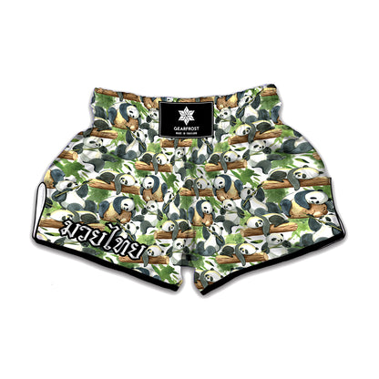 Watercolor Panda Bear Pattern Print Muay Thai Boxing Shorts